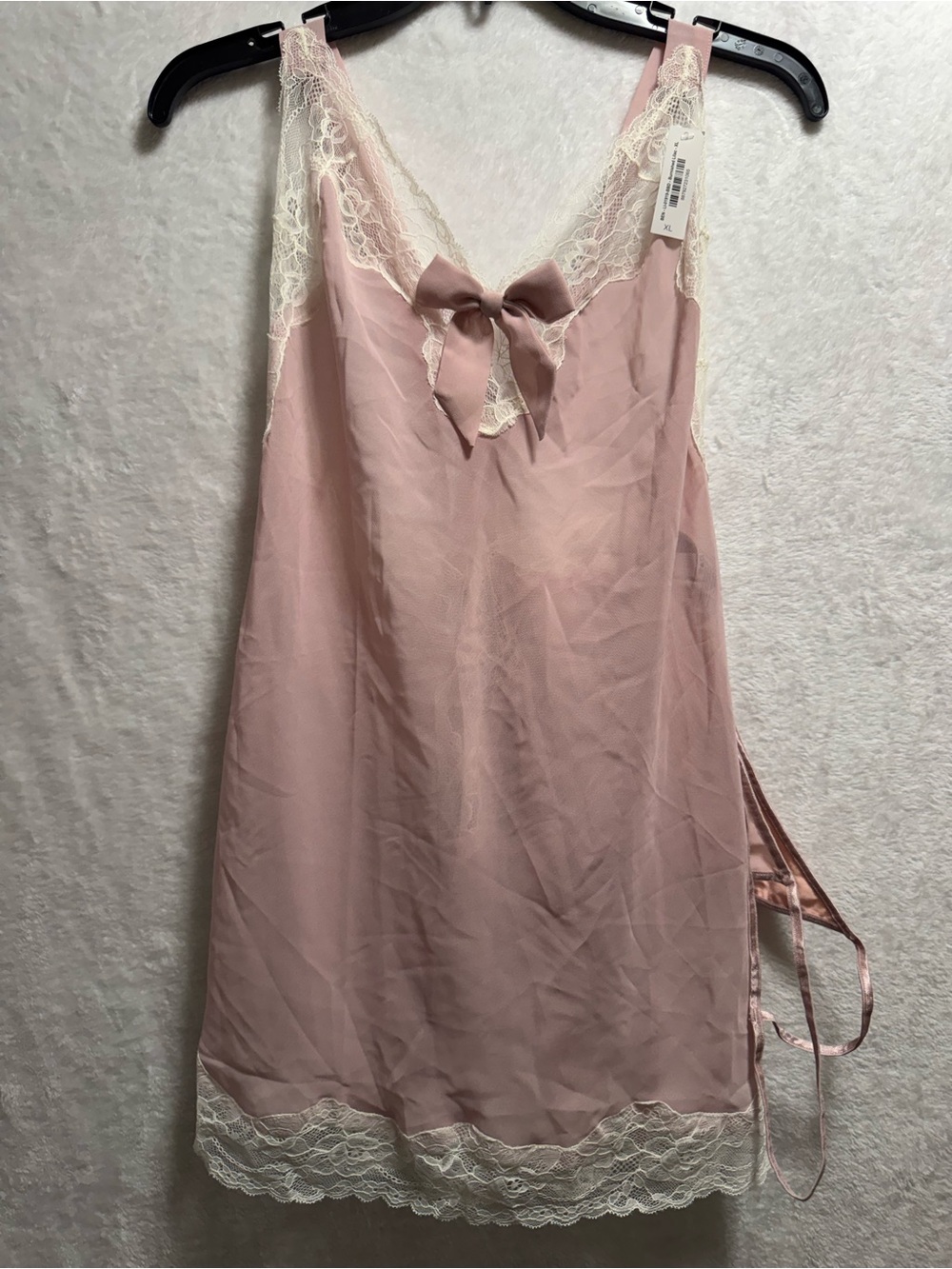 Adore Me Blush Pink Lace-Trim Slip with Bow, Size XL (NWT)